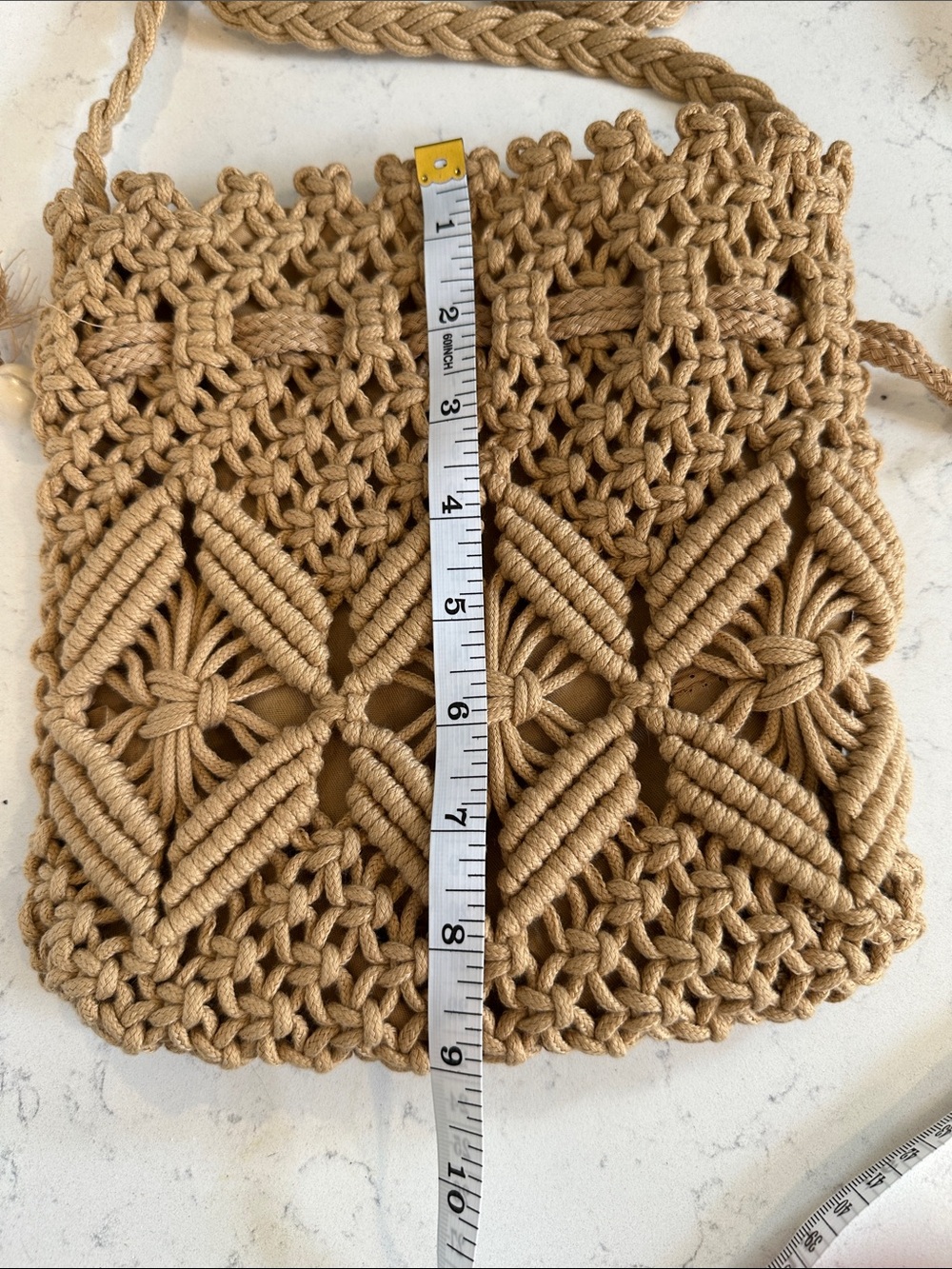 Handwoven Tan Macramé Crossbody Bag - Picture 7 of 8